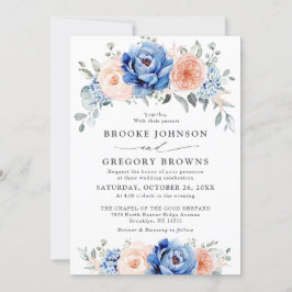 Invitación Boda floral rosa Rubor con pizarra azul turbia