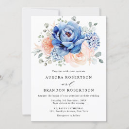Invitación Boda floral rosa Rubor con pizarra azul turbia