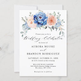 Invitación Boda floral rosa Rubor con pizarra azul turbia