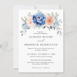 Invitación Boda floral rosa Rubor con pizarra azul turbia