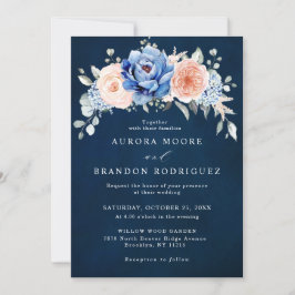 Invitación Boda floral rosa Rubor con pizarra azul turbia