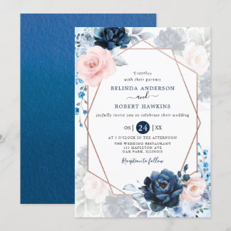Invitación Boda floral rosa Rubor Dusty and Navy Rubor