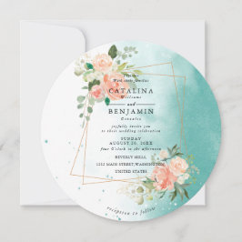 Invitación Boda floral rosa Rubor geométrico de color de agua