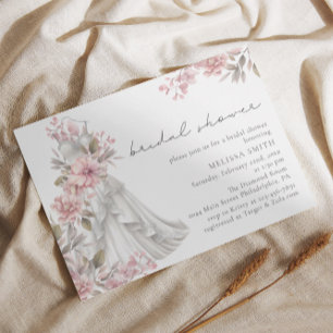 Invitación Boda floral rosa Rubor Vestido ducha de novia