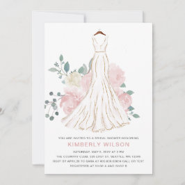 Invitación Boda floral rosa Rubor Vestido ducha de novia