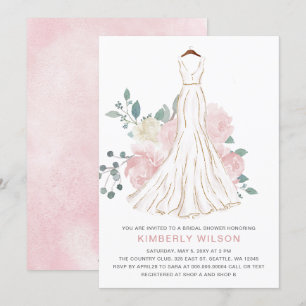 Invitación Boda floral rosa Rubor Vestido ducha de novia