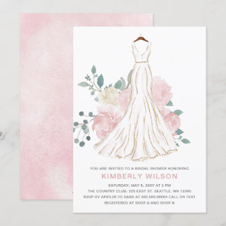 Invitación Boda floral rosa Rubor Vestido ducha de novia