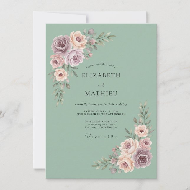 Invitación Boda Floral Rosa Sabio Flor (Anverso)