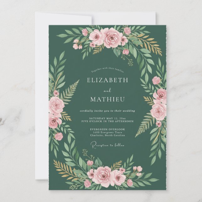 Invitación Boda floral rosa sabio profundo (Anverso)