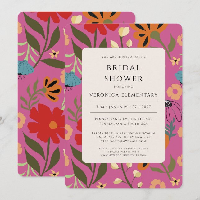 Invitación Boda floral rosa Salven la fecha (Anverso / Reverso)