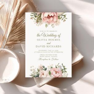 Invitación Boda floral rosa suave y Rubor