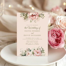 Invitación Boda floral rosa suave y Rubor
