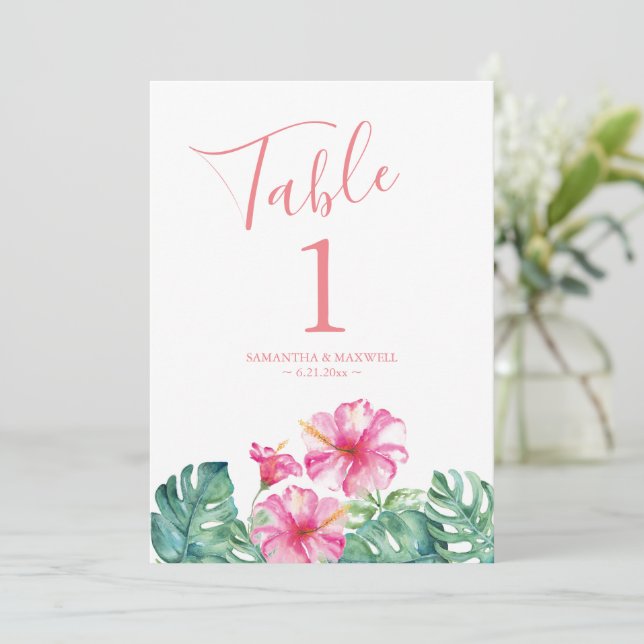 Invitación Boda floral rosa tropical Número de tabla (Anverso de pie)