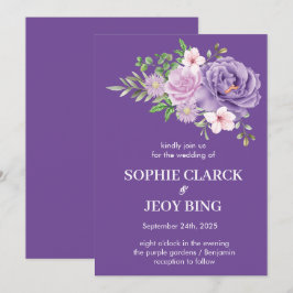 Invitación Boda floral Rosa turbio de las flores moradas