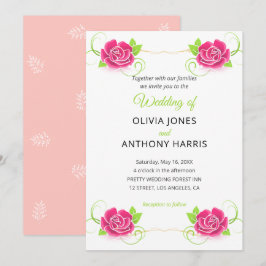 Invitación Boda floral rosa verde dorado
