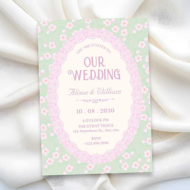 Invitación Boda floral rosa verde pastel (Subido por el creador)