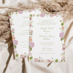 Invitación Boda floral rosa verde todo en uno