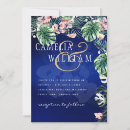 Invitación Boda floral rosa verde tropical LeahG