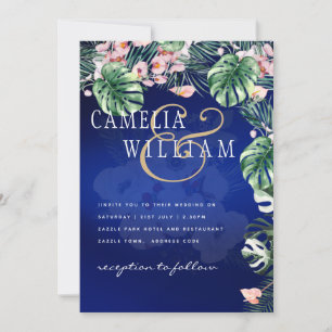 Invitación Boda floral rosa verde tropical LeahG