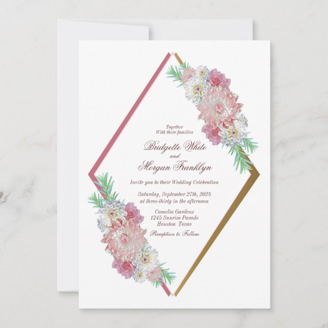 Invitación Boda Floral Rosa Vintage (Anverso)