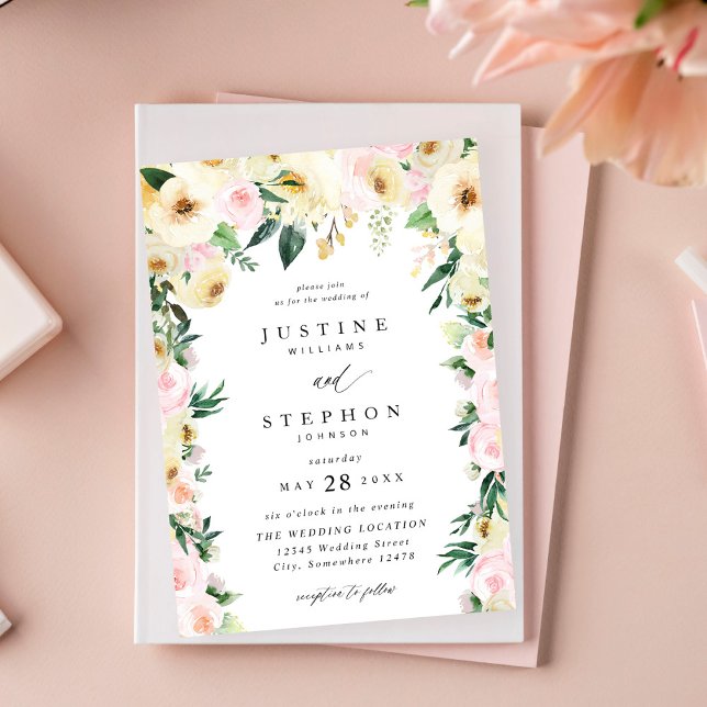 Invitación Boda floral rosa y amarilla (Subido por el creador)