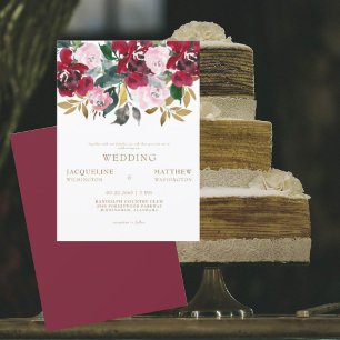 Invitación Boda floral rosa y arándano sin padres
