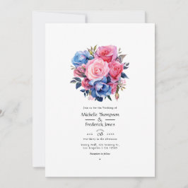 Invitación Boda floral rosa y azul