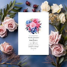 Invitación Boda floral rosa y azul