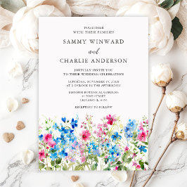 Invitación Boda Floral rosa y azul