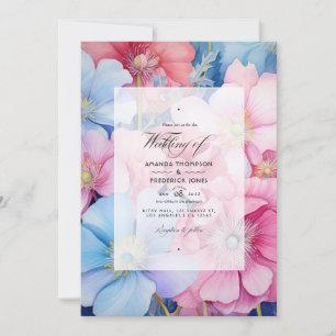 Invitación Boda floral rosa y azul claro