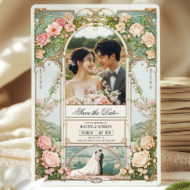 Invitación Boda floral rosa y blanca pastel salva la fecha