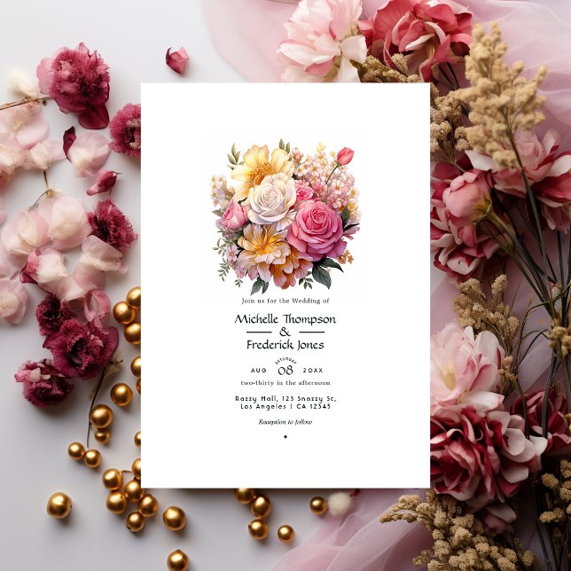 Invitación Boda floral rosa y dorada (Subido por el creador)