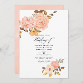 Invitación Boda floral rosa y dorada de Rubor