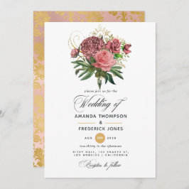 Invitación Boda floral rosa y dorada de Rubor