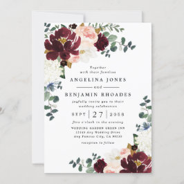Invitación Boda floral rosa y dorada de Rubor rojo borgoñona