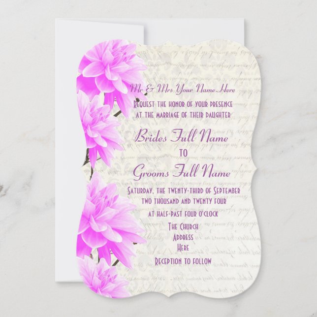 Invitación boda floral rosa y malva femenina bonito (Anverso)
