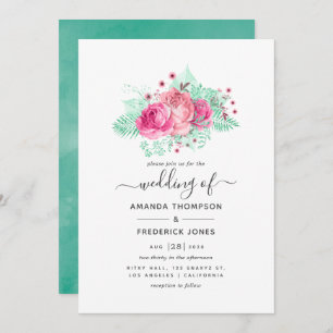 Invitación Boda floral rosa y mint
