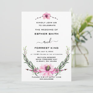 Invitación Boda floral rosa y morado de diseño floral de lujo
