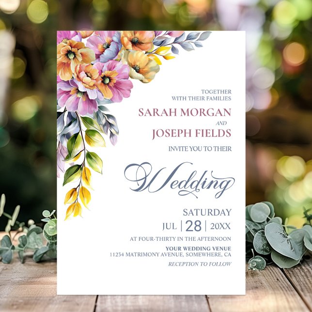 Invitación Boda floral rosa y naranja  (Subido por el creador)
