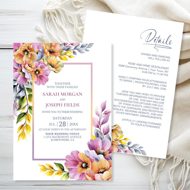 Invitación Boda floral rosa y Naranja (Subido por el creador)