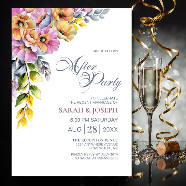 Invitación Boda Floral rosa y Naranja Después del Fiesta (Subido por el creador)