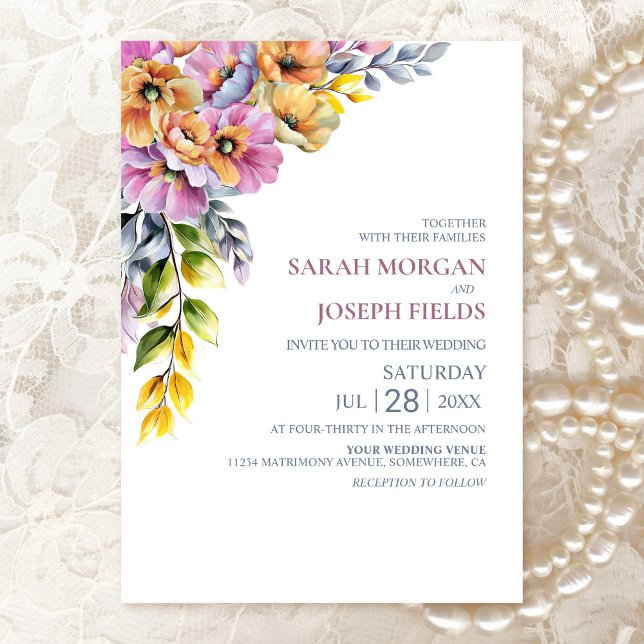 Invitación Boda floral rosa y Naranja vibrante (Subido por el creador)