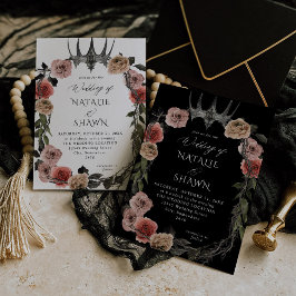 Invitación Boda floral rosa y negra de la corona de Halloween