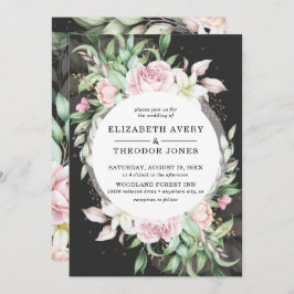 Invitación Boda floral rosa y negro de lujo