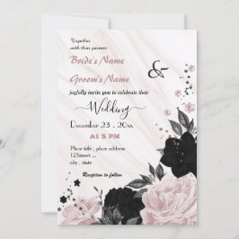 Invitación boda floral rosa y negro suave