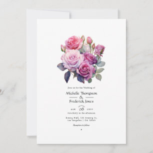 Invitación Boda floral rosa y púrpura