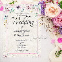 Boda floral rosa y púrpura bonita en blanco Invi