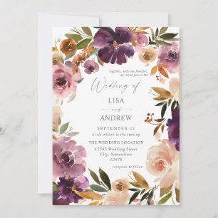 Invitación Boda floral rosa y púrpura V3 grande