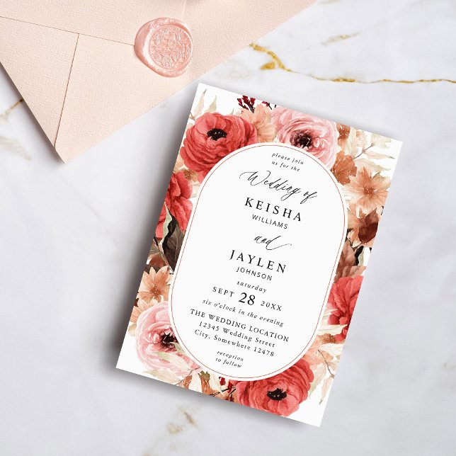 Invitación Boda floral rosa y rosa rojo (Subido por el creador)
