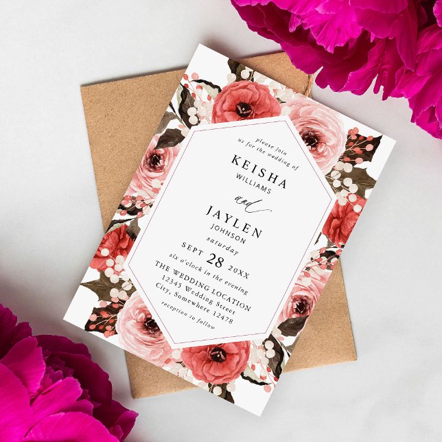 Invitación Boda floral rosa y rosa rojo 2 (Subido por el creador)